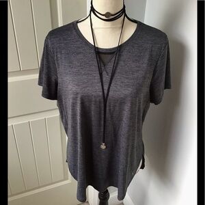 Danskin Now Drimore Edgy Grunge Mesh Black Short Sleeve Top Size Large